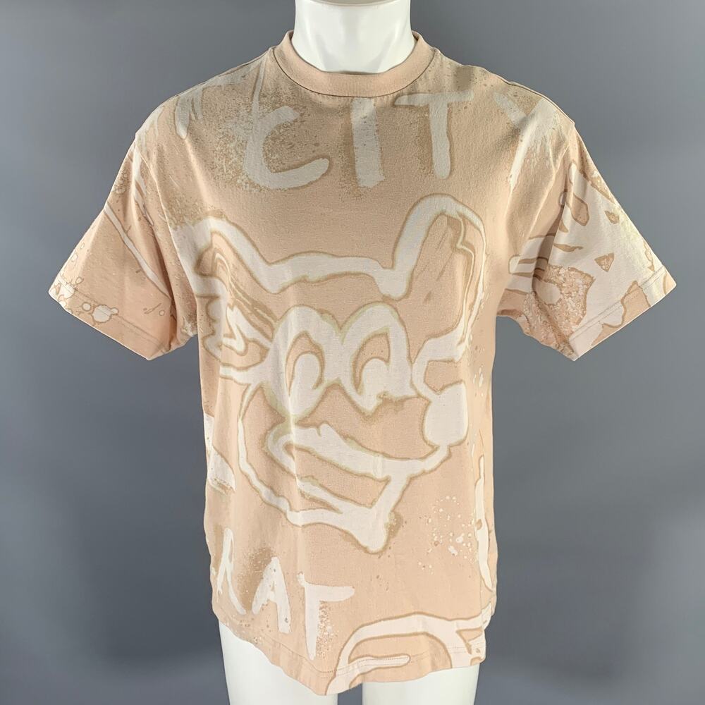 ACNE STUDIOS Size XXS Tan White Graphic Cotton Crew-Neck T-shirt